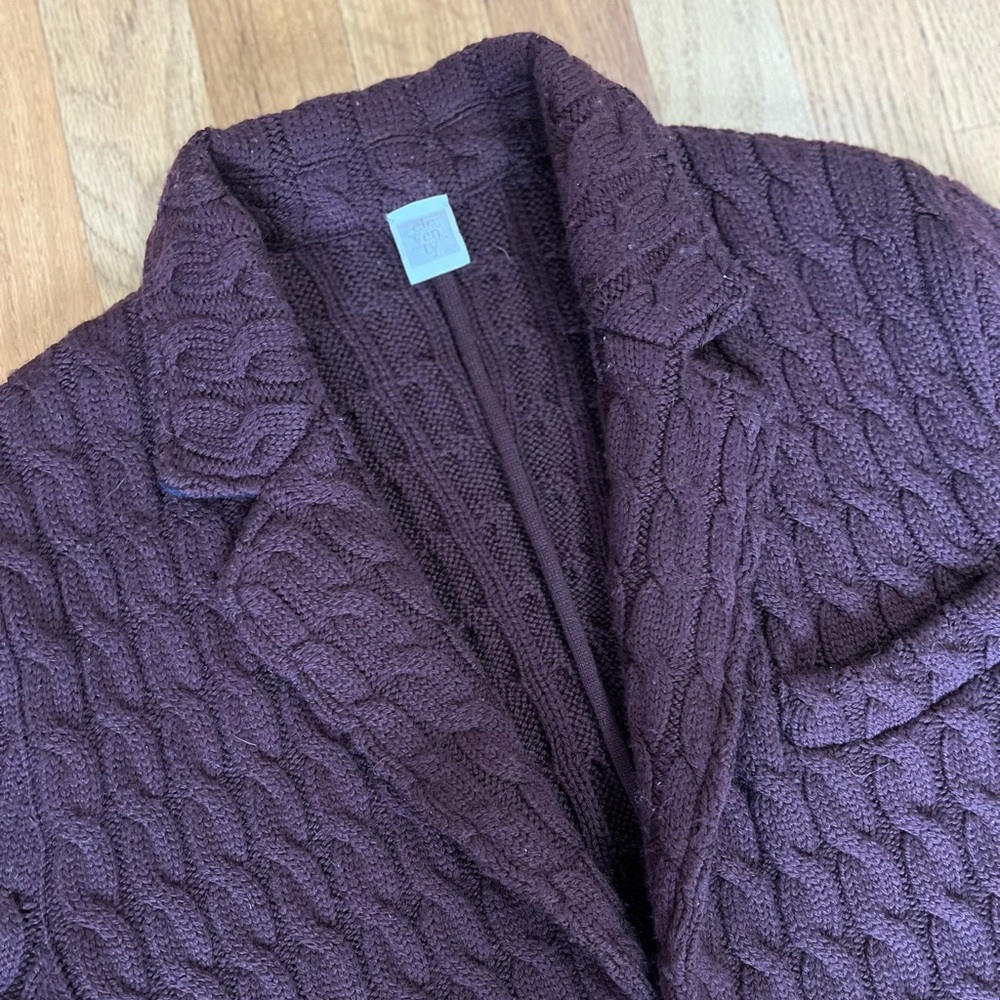 Eleventy Cable Knit Cardigan Sweater/Blazer Made in Italy Burgundy - Picture 3 of 11